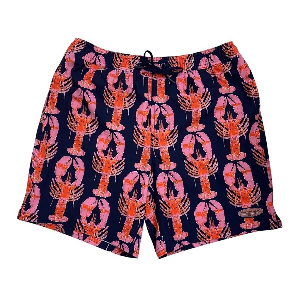 Vineyard Vines Men's Printed Chappy Trunks Lobster Navy 7"- S NWT